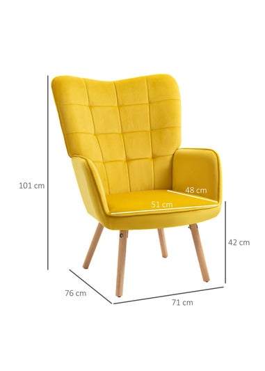 HOMCOM Yellow Modern Velvet-Touch Tufted Accent Chair (71cm x 76cm x 101cm)