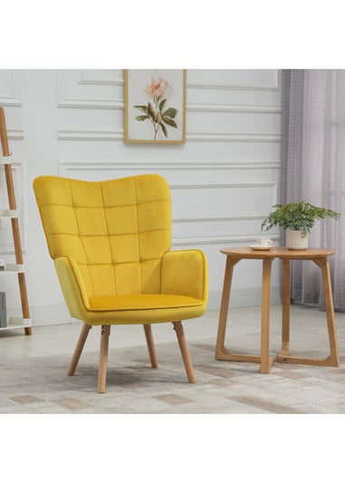 HOMCOM Yellow Modern Velvet-Touch Tufted Accent Chair (71cm x 76cm x 101cm)