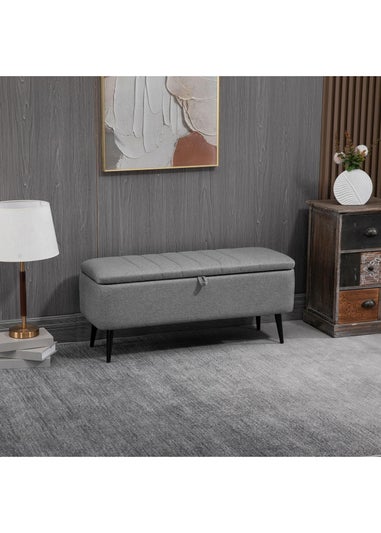 HOMCOM Grey Storage Ottoman Bench with Steel Legs (102cm x 40cm x 44cm)