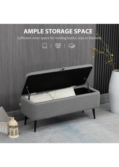 HOMCOM Grey Storage Ottoman Bench with Steel Legs (102cm x 40cm x 44cm)