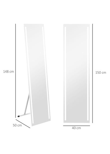 HOMCOM White LED Lighted Full Length Mirror (40cm x 2.9cm x 150cm)