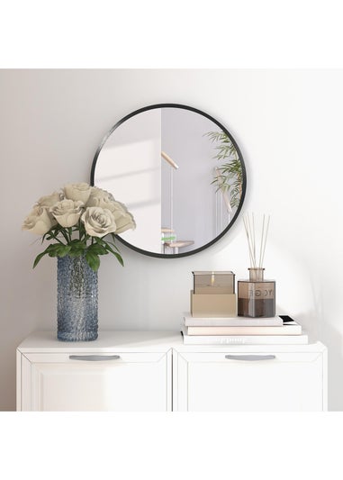 HOMCOM Black Kleankin Round Bathroom Mirror (40cm x 2cm x 40cm)