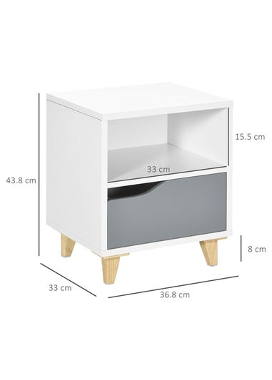 HOMCOM White Bedroom Bedside Table (36.8cm x 33cm x 43.8cm)