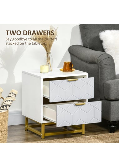 HOMCOM White Bedside Table W/ 2 Drawers (40cm x 40cm x 48.5cm)