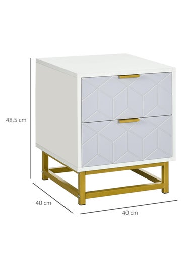 HOMCOM White Bedside Table W/ 2 Drawers (40cm x 40cm x 48.5cm)