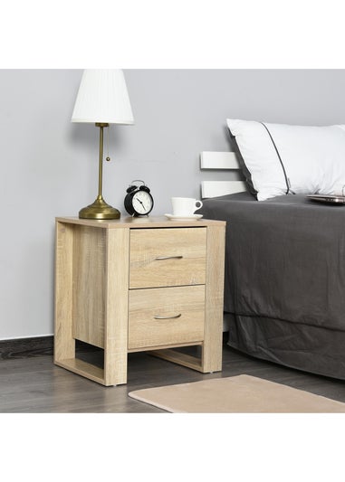 HOMCOM Brown 2 Drawer Boxy Bedside Table (48cm x 39cm x 54cm)