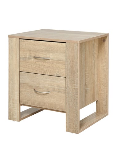 HOMCOM Brown 2 Drawer Boxy Bedside Table (48cm x 39cm x 54cm)