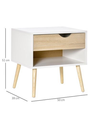 HOMCOM White Bedside Table with Drawer & Shelf (50cm x 39cm x 51cm)