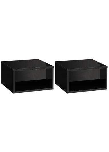 HOMCOM Black Floating Bedside Table Set of 2 (37cm x 32cm x 21cm)