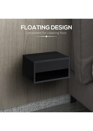 HOMCOM Black Floating Bedside Table Set of 2 (37cm x 32cm x 21cm)