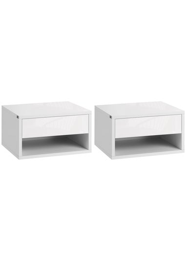 HOMCOM White Floating Bedside Table Set of 2 (37cm x 32cm x 21cm)