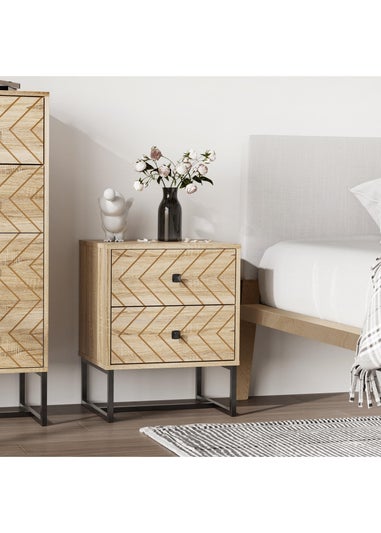 HOMCOM Natural Unique Zig Zag Design Bedside Table (48cm x 39.5cm x 60cm)