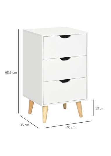 HOMCOM White 3 Drawer Unit Storage Chest (40cm x 35cm x 68.5cm)