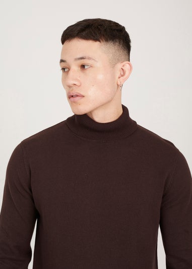 Brave Soul Chocolate Hume Roll Neck Jumper