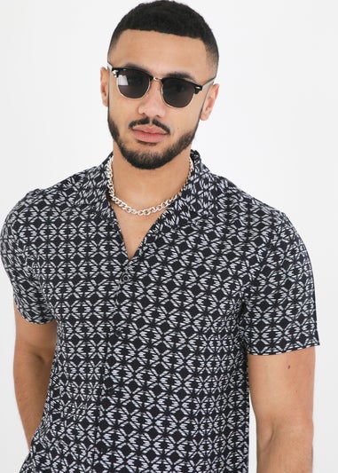 Brave Soul Black Short Sleeve Geometric Print Shirt