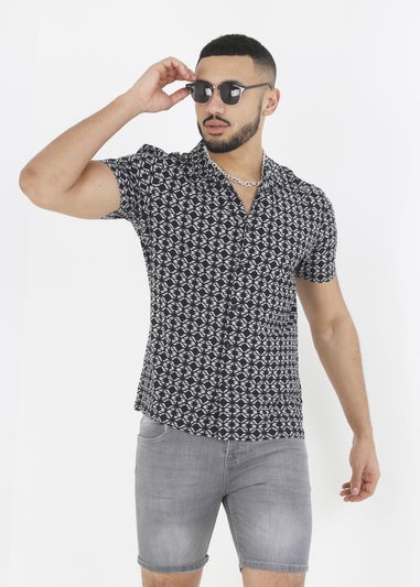 Brave Soul Black Short Sleeve Geometric Print Shirt