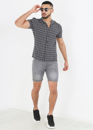 Brave Soul Black Short Sleeve Geometric Print Shirt