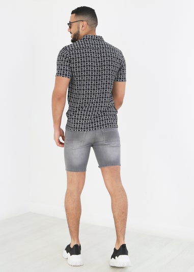 Brave Soul Black Short Sleeve Geometric Print Shirt