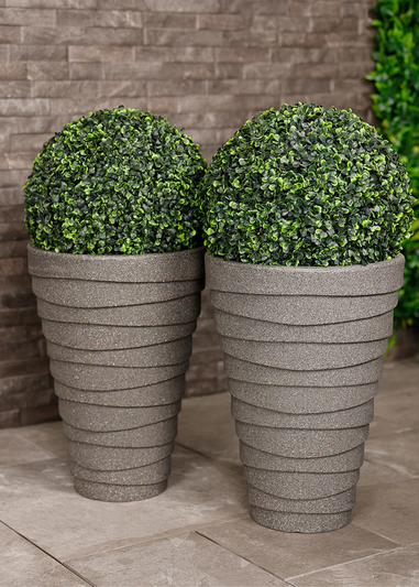 Charles Bentley Grey Pair of Tall Trojan Round Charcoal Plant Pot (Dia. 38cm)