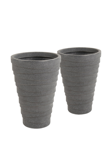 Charles Bentley Grey Pair of Tall Trojan Round Charcoal Plant Pot (Dia. 38cm)