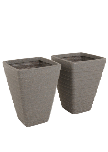 Charles Bentley Grey Pair of Tall Trojan Square Granite Pots (Dia. 40cm)