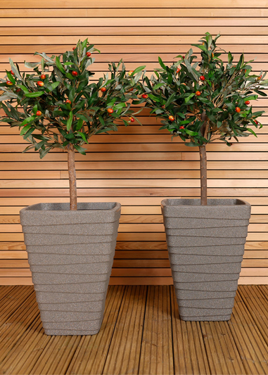 Charles Bentley Grey Pair of Tall Trojan Square Granite Pots (Dia. 40cm)