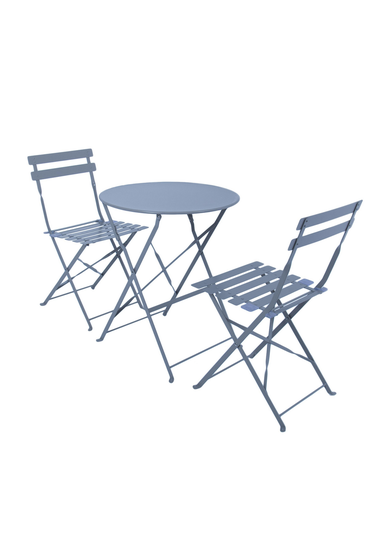 Charles Bentley Garden Metal Navy Grey Bistro Set Table & 2 Chairs (3 Piece)