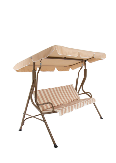 Charles Bentley 2-3 Seater Garden Beige Striped Swing Seat Hammock (H154 x W173 x D111cm)