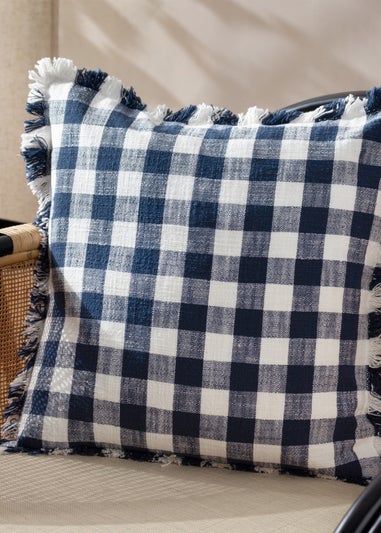 Yard Barton Check Fringed Filled Cushion (45 x 45 x 8 cm)