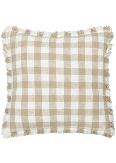 Yard Barton Check Fringed Filled Cushion (45 x 45 x 8 cm)