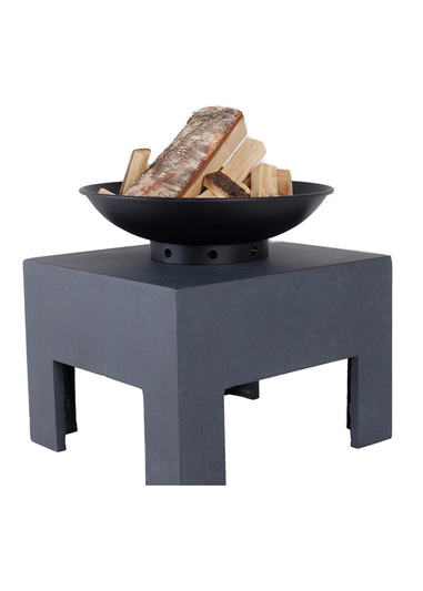 Charles Bentley Fire Pit with Metal Fire Bowl and Square Base (42cm x 40cm x 44cm)