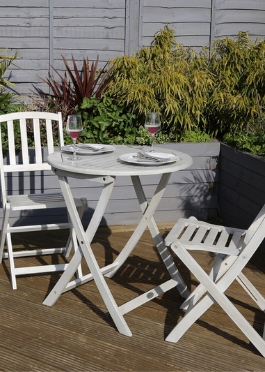 Charles Bentley Acacia FSC White Wooden Outdoor Garden Patio Bistro Set (H74 x Dia. 70cm)