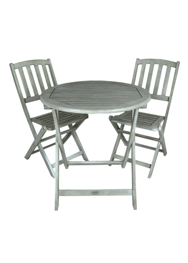 Charles Bentley Acacia FSC White Wooden Outdoor Garden Patio Bistro Set (H74 x Dia. 70cm)