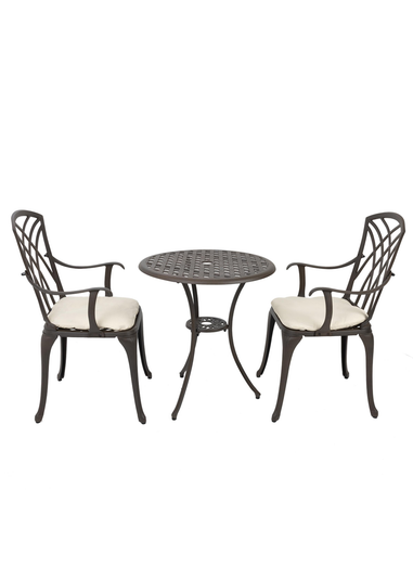 Charles Bentley Furniture Cast Aluminium Bistro Set Black Table & 2 Arm Chairs (3 Piece)