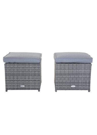 Charles Bentley Garden Outdoor Pair of Rattan Grey Footstools (H37 x L45 x W45cm)