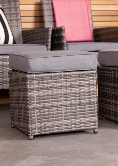 Charles Bentley Garden Outdoor Pair of Rattan Grey Footstools (H37 x L45 x W45cm)