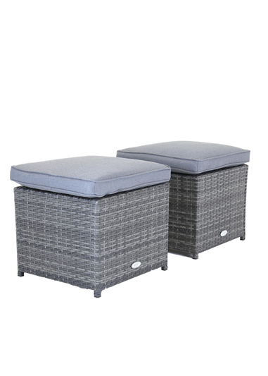 Charles Bentley Garden Outdoor Pair of Rattan Grey Footstools (H37 x L45 x W45cm)