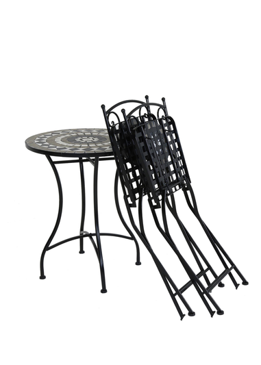 Charles Bentley Mosaic Garden & Outdoor Black Dining Bistro Set for Two (Dia.60 x H72cm)