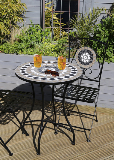 Charles Bentley Mosaic Garden & Outdoor Black Dining Bistro Set for Two (Dia.60 x H72cm)