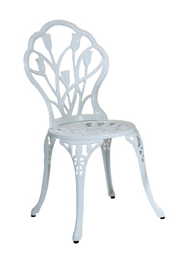 Charles Bentley Tulip Cast Aluminium White Patio Bistro Set Table & 2 Chairs (3 Piece)