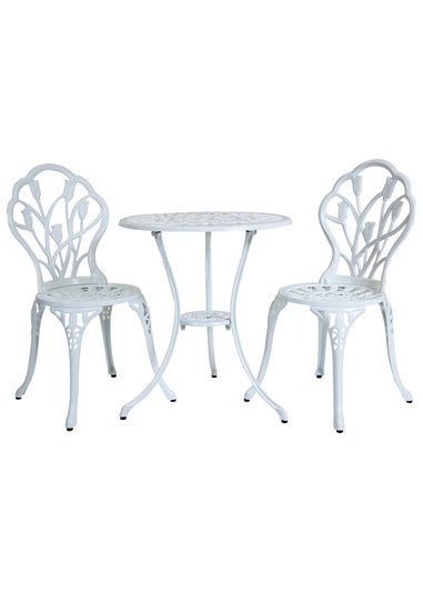 Charles Bentley Tulip Cast Aluminium White Patio Bistro Set Table & 2 Chairs (3 Piece)