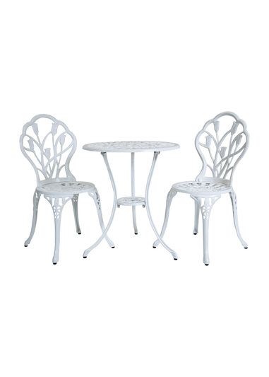 Charles Bentley Tulip Cast Aluminium White Patio Bistro Set Table & 2 Chairs (3 Piece)