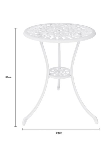 Charles Bentley Tulip Cast Aluminium White Patio Bistro Set Table & 2 Chairs (3 Piece)