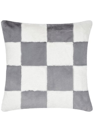 Heya Home Cozee Check Faux Fur Filled Cushion (50 x 50 x 8 cm)