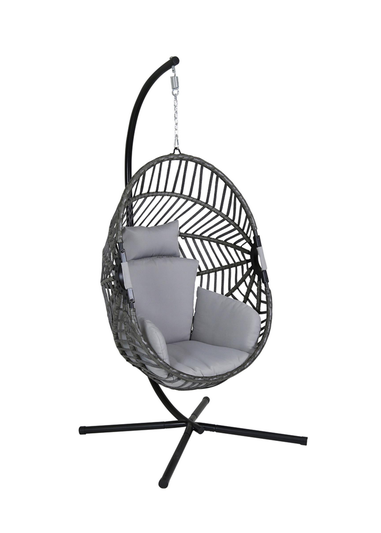 Charles Bentley Egg Shaped Grey Swing Chair Hanging Seat (H203 x D126 x W126cm)