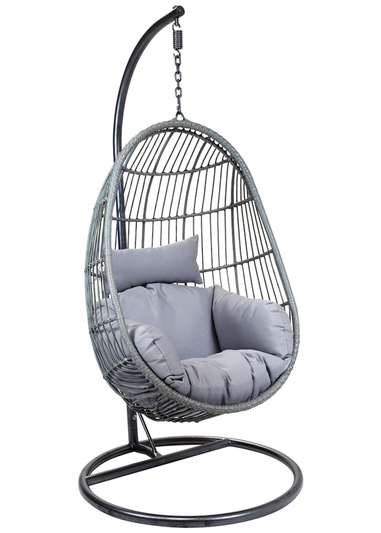 Charles Bentley Hanging Egg Shaped Rattan Grey Swing Chair With Cushion (H195 x W95 x D80cm)