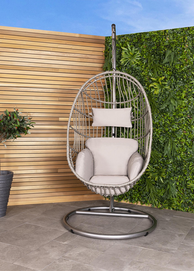 Charles Bentley Hanging Egg Shaped Rattan Grey Swing Chair With Cushion (H195 x W95 x D80cm)