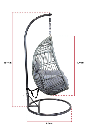 Charles Bentley Hanging Egg Shaped Rattan Grey Swing Chair With Cushion (H195 x W95 x D80cm)