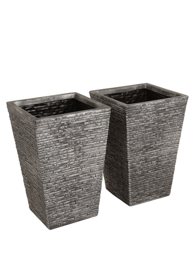 Charles Bentley Pair of Tall Slate Planters Grey Plastic Pots (Dia. 30cm)