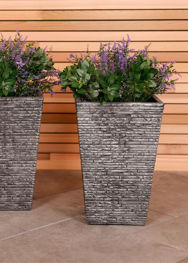 Charles Bentley Pair of Tall Slate Planters Grey Plastic Pots (Dia. 30cm)